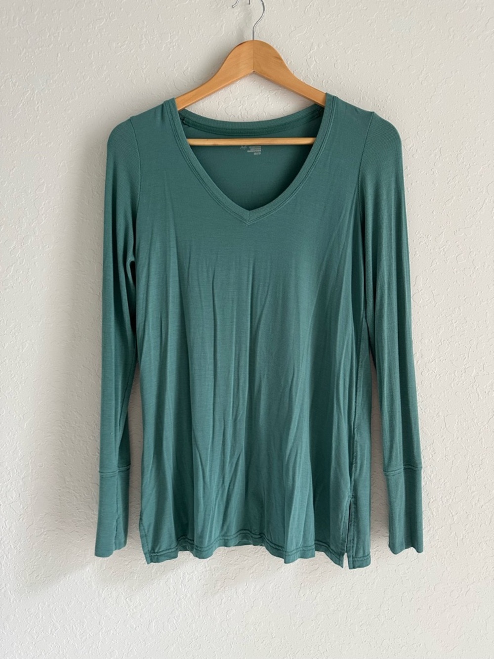 aerie Long Sleeve V-Neck Top in Teal Green - Picture 2 of 4